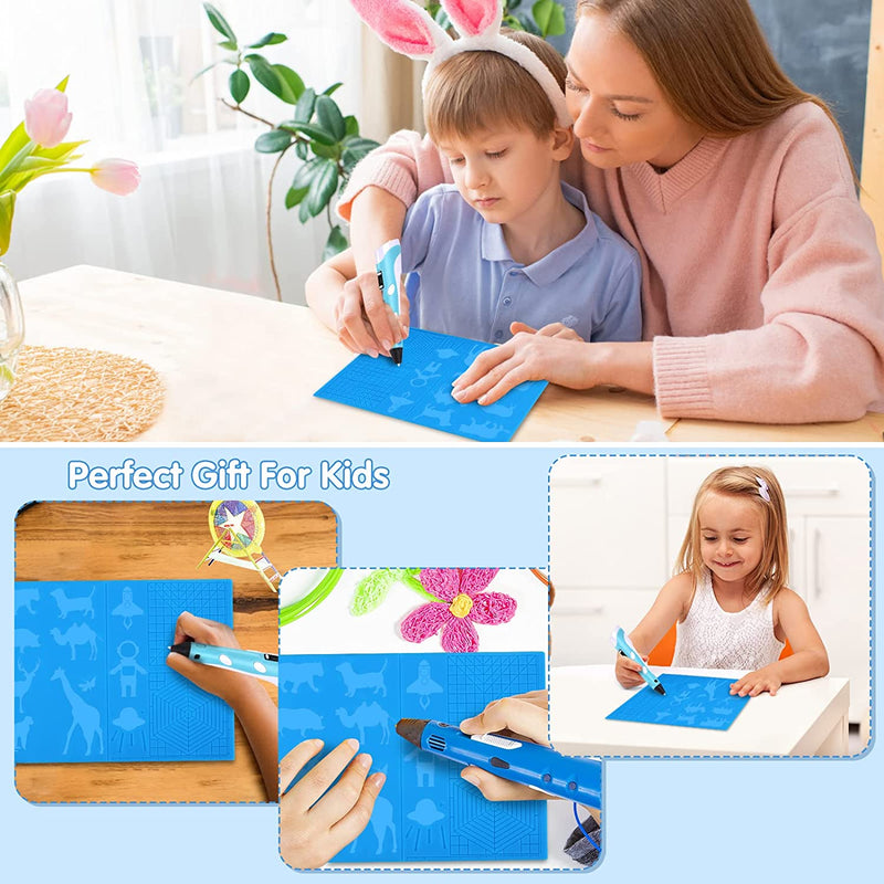 3D Printing Pen Mat with Basic Template, with 3D Pen Books and 2 Silicone Finger Caps, Great 3D Pen Drawing Tools